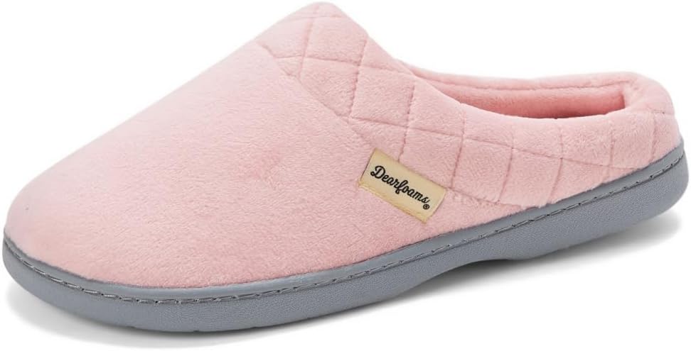 Dearfoams Women's Lightweight Memory Foam Indoor House Slipper Darcy Velour Clog with Wide Widths