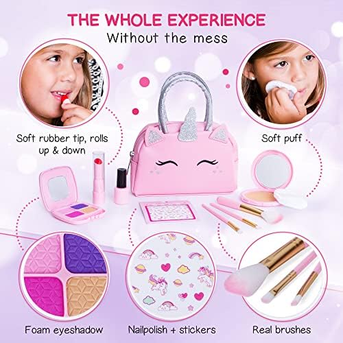 Kids Real Makeup Kit with Unicorn Purse Non Toxic Washable Make Up Set
