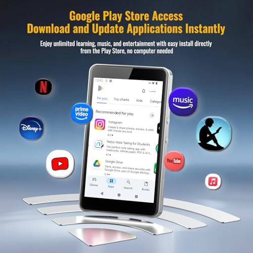 MP3 Player with Spotify for Kids, Play Store | Android 14, Parental Controls, Night Mode, Audible, Amazon Music, Libby, Earphones Included, Up to 1TB