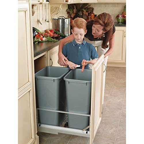Rev-A-Shelf - 5349-18DM-217 - Double 35 Qt. Pull-Out Brushed Aluminum and Silver Waste Container