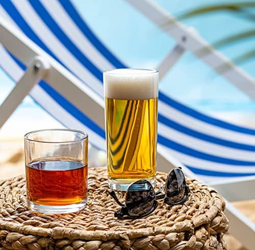 Everyday Drinking Glasses Set of 8 Drinkware Hurricane Glasses, Kitchen Glasses for Cocktail, Iced Coffee, Beer, Ice Tea, Wine, Whiskey, Water