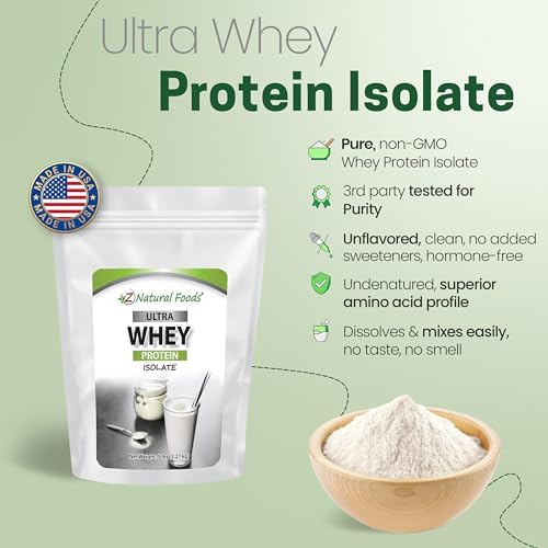 Z Natural Foods Ultra Whey Protein Isolate - Unflavored & Unsweetened, 1 lb | Unflavored, Unsweetened Whey Protein Powder, Whey Isolate with Vital Proteins for Fitness, Sports Nutrition, Immune Support