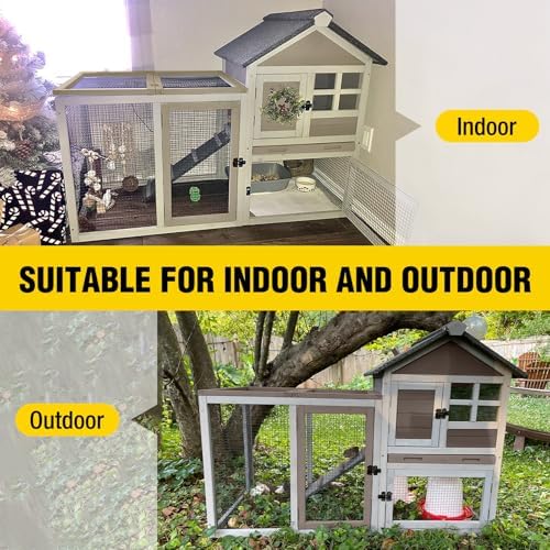 Aivituvin 103.2" L Rabbit Hutch Indoor Outdoor Bunny Cage with Run,Guinea Pig House Pull Out Upper Tray (103.2" L x 25.2" W x 36.2" H, Grey-2 Sets)