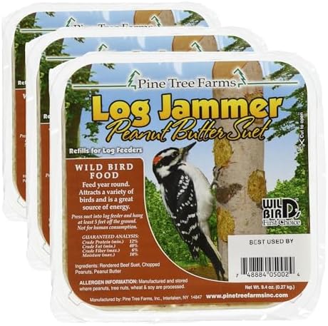 Pine Tree Farms 5002 Log Jammer Woodpecker Peanut Suet Plug, 3 plugs per pack , 9.4-Ounce