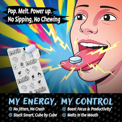 HealthA2Z® PerkUp® Energy Booster | Melt-in-mouth Cubes with 50 mg Natural Caffeine & B Vitamins for Energy
