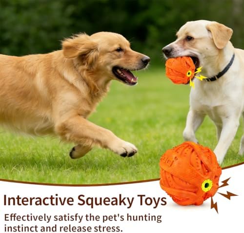 LaRoo Squeaky Dog Ball Toy,Durable Natural Rubber Squeaker Ball Throwing Training,Teeth Cleaning Chew Toy for Pet Medium and Large Dogs (3.5In Green)