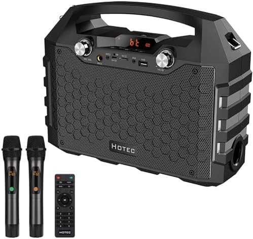 Hotec Wireless Bluetooth Portable PA Speaker System, Powerful Bluetooth Karaoke Machine with Dual Wireless Microphones for Karaoke, Wedding, Party