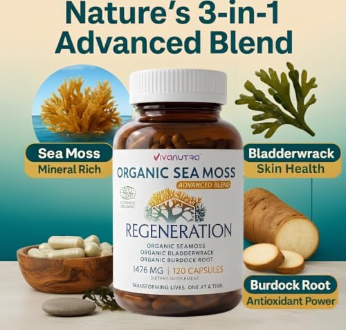 Organic Wildcrafted Sea Moss Capsules, 1476mg, Nova Scotia, 120ct