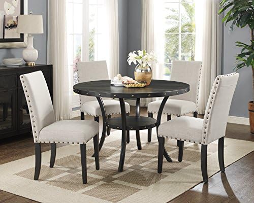 Roundhill Furniture Biony Fabric Dining Chairs with Nailhead Trim, Set of 2, Tan