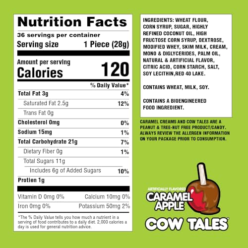 Goetze's Candy Caramel Apple Cow Tales, 2.25 lb 36ct Canister | Chewy Caramel Apple and Smooth Cream Filling, Delicious Treats Fresh from the Factory
