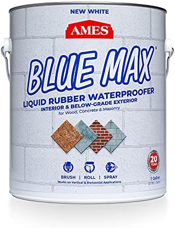 Ames Research Laboratories BMX5RG Blue MAX Waterproofer, Regular Use in Interior & Below-Grade Exterior Concrete Sealer and More. Liquid Rubber, 5 Gallon (Pack of 1), 640 Fl Oz | Ideal for waterproofing above & below grade foundations, basements, roofs,…