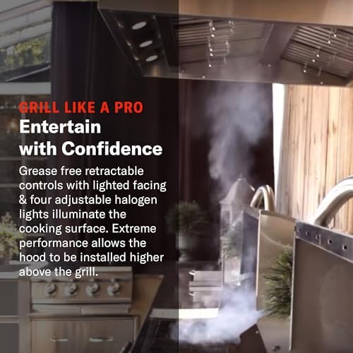 Blaze 42-Inch Outdoor Vent Hood | 304 Stainless Steel Construction | Dual 1000 CFM Blowers with 4-Speed Fan Control | Commercial Baffles & Halogen