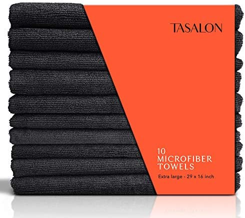 TASALON Microfiber Salon Hair Towels 10 Pack, 29" x 16" Ultra-Soft - Black