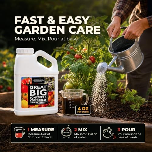 Great Big Tomatoes and Vegetables Liquid Fertilizer Booster - Organic Soil Conditioner, Liquid Compost Extract with Humic Acid, Fertilizer Activator for Big Vegetable Yields, 70 Minerals - 32 Ounce