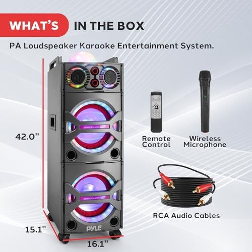 Pyle Portable Bluetooth PA Speaker System - 2000W Active powered Outdoor Bluetooth Speaker Portable PA System w/ Microphone In, Party Lights