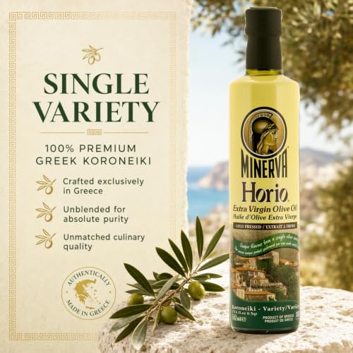 Extra Virgin Olive Oil - Horio, 750ml Glass | #1 Greek olive oil. First cold pressed from 100% Koroneiki olives grown in Greece. Single variety. Rich