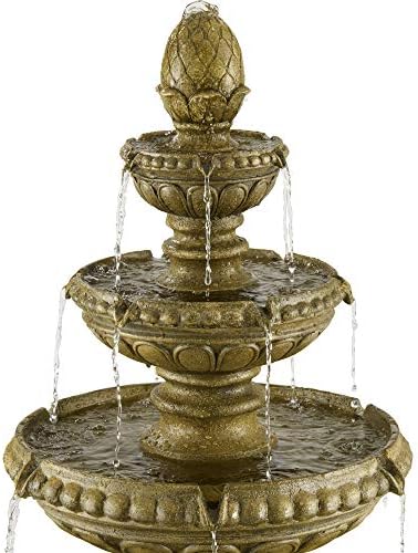 Sag Harbor 66" High Stone 4-Tier LED Outdoor Floor Large Fountain | Italian Decor Sand with Light Waterfall Standing Basin Water Feature for Outside