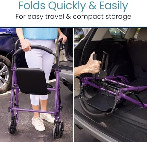 Vive Mobility Steel Rollator Walker with Seat - Foldable, Narrow