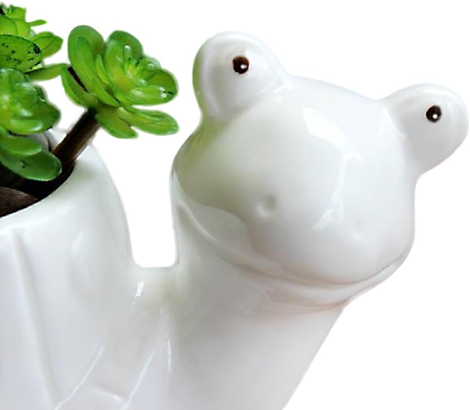 GeLive White Cow Succulent Pot, Small Ceramic Animal Planter with Drainage Hole & Saucer for Cactus, Mini Air Plants, Pencil Holder Brush Organizer, Indoor Home Office Desk Decor, Funny Gift