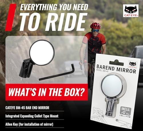 CATEYE BM-45 Bar End Mirror | Road, MTB and Gravel Bikes, Durable Aluminum with Scratch-Resistant Glass, Visibility and Safety for Cyclists