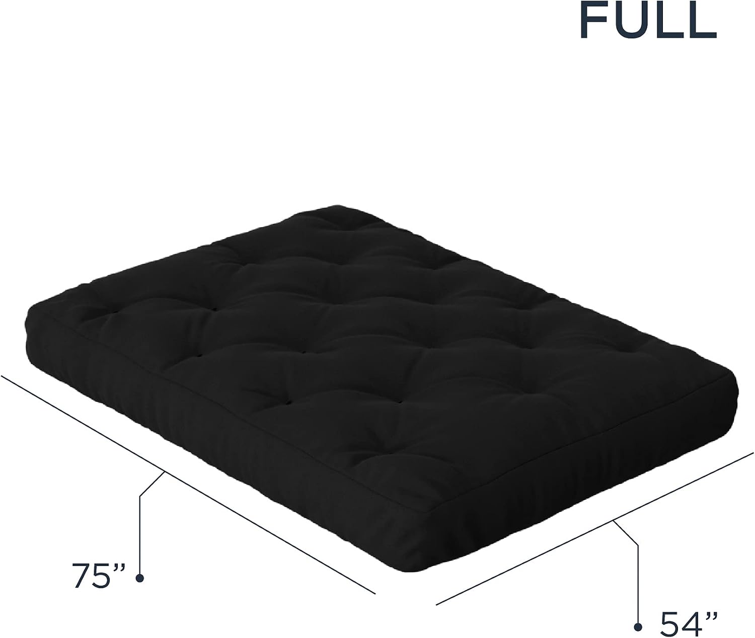 Royal Sleep Products by The Futon Factory 12 inch Foam Futon Mattress - Solid Black Fabric - Full Size - CertiPUR Certified Foams - Made in USA - (Frame not Included)