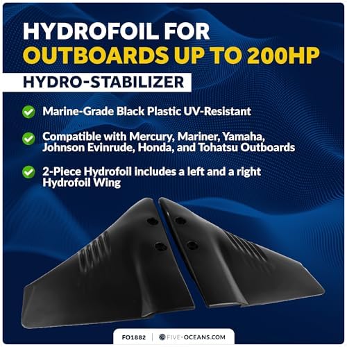 Five Oceans Hydrofoil for Outboard Motor, Hydro-Stabilizer for Outboards and Stern Drive Up to 200HP, Black - FO1882