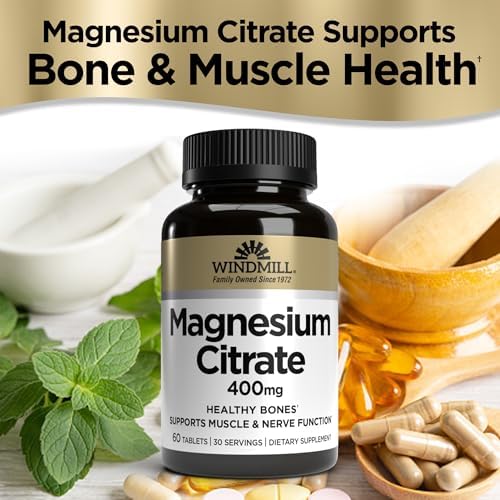 Windmill Natural Vitamins Magnesium Citrate 400 mg, Immune Support, Supports Healthy Heart, 60 Count, 30 Servings