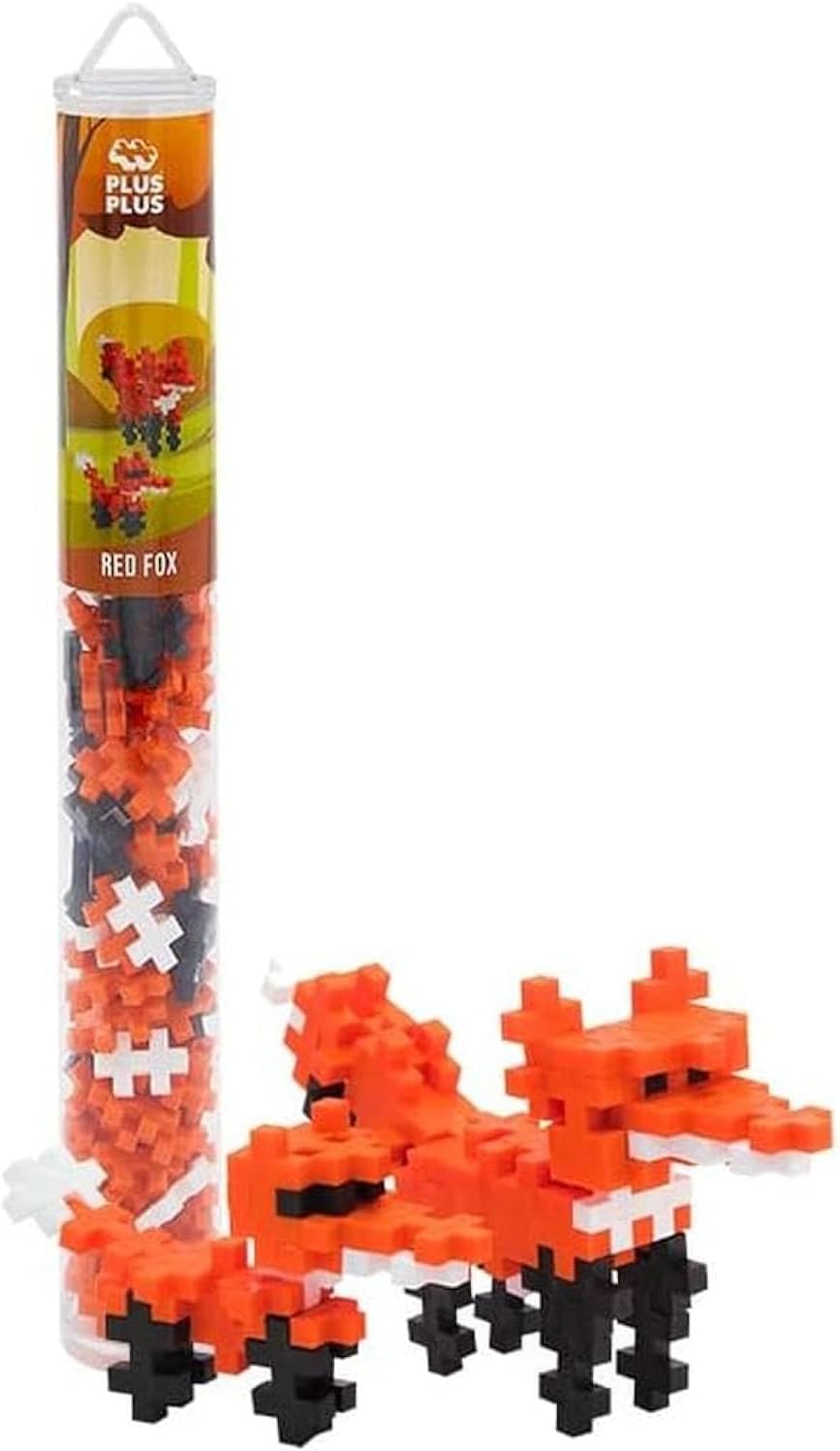 PLUS PLUS Fox Tube - 3D Animal Figure Building Block Set | Fun Stem Toys, Gifts for Boys & Girls, Mini Waffle Blocks, Kid Airplane Activities