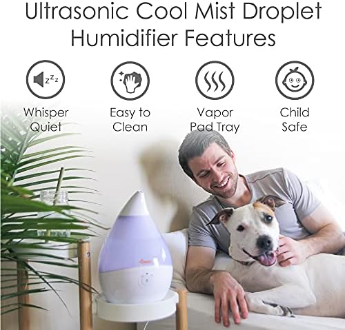 Crane Droplet Ultrasonic Small Air Humidifiers for Bedroom and Office, 0.5 Gallon Cool Mist Humidifier for Plants and Home, Humidifier Filters Optional, Blue and White