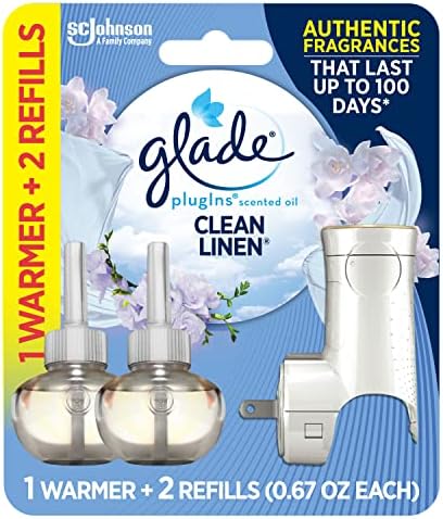 Glade PlugIns Refills Air Freshener Starter Kit, Scented and Essential Oils for Home and Bathroom, Cashmere Woods, 1.34 Fl Oz, 1 Warmer + 2 Refills