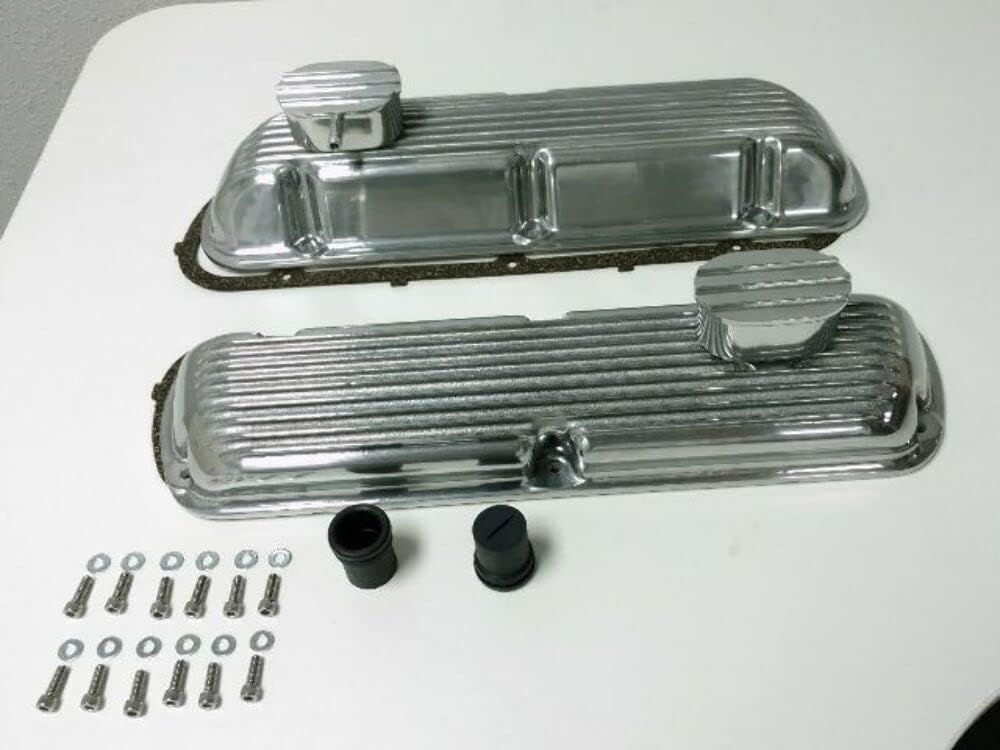 Finned Aluminum Valve Cover W/Breather Kit, Compatible with SBF V8 260 289 302 351W