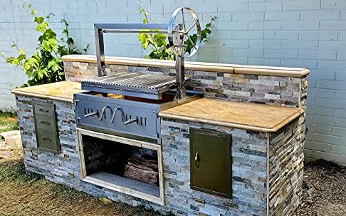 Built In/Table Top Charcoal Outdoor BBQ, Stainless Steel #430 Body and #304 Grates, Rotisserie Parrilla Santa Maria/Argentine Grill Spit