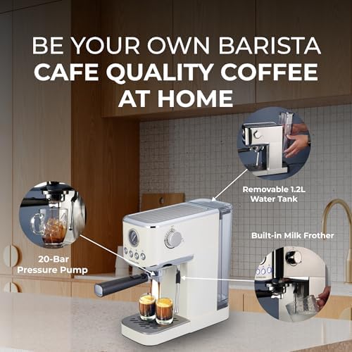 Epsilon Coffee Machine with Milk Frother, Compact 20-Bar Espresso Maker, Hot and Iced Coffee Maker with Removable Water Tank, Cold Brew Feature