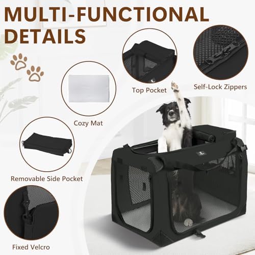 X-ZONE PET Dog Crate 3-Door Kennel, Collapsible Portable Soft Sided Pet Carriers for Indoor & Outdoor, Multiple (32-Inch, Carbon Black)