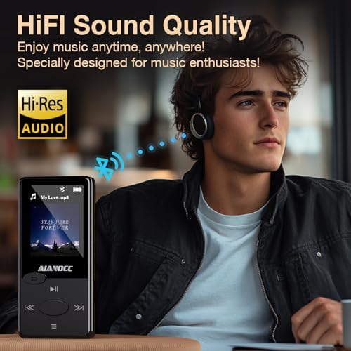 Mp3 Player with Bluetooth 5.3 HiFi Sound, Mp3 Player with FM Radio, Mini Music Player 32GB for Kids Adults, Earphones Included