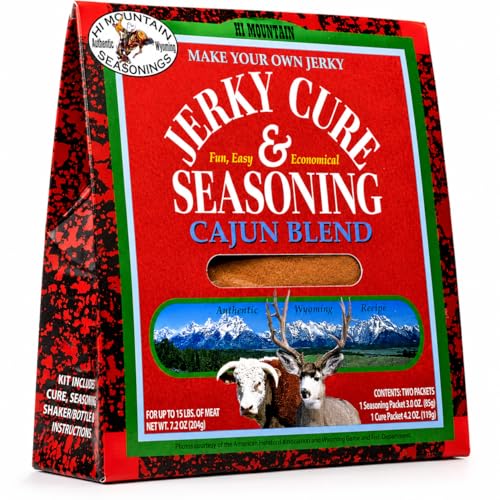 Hi Mountain CAJUN BLEND Jerky Seasoning and Cure Kit | Beef & Venison | Bold Cajun flavor, medium spicy heat, jerky seasoning for beef, deer, elk