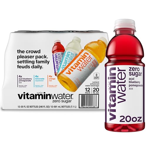 vitaminwater Squeezed Lemonade Zero Sugar, Flavored Water Beverage Bottles, 20 fl oz, 12 Pack