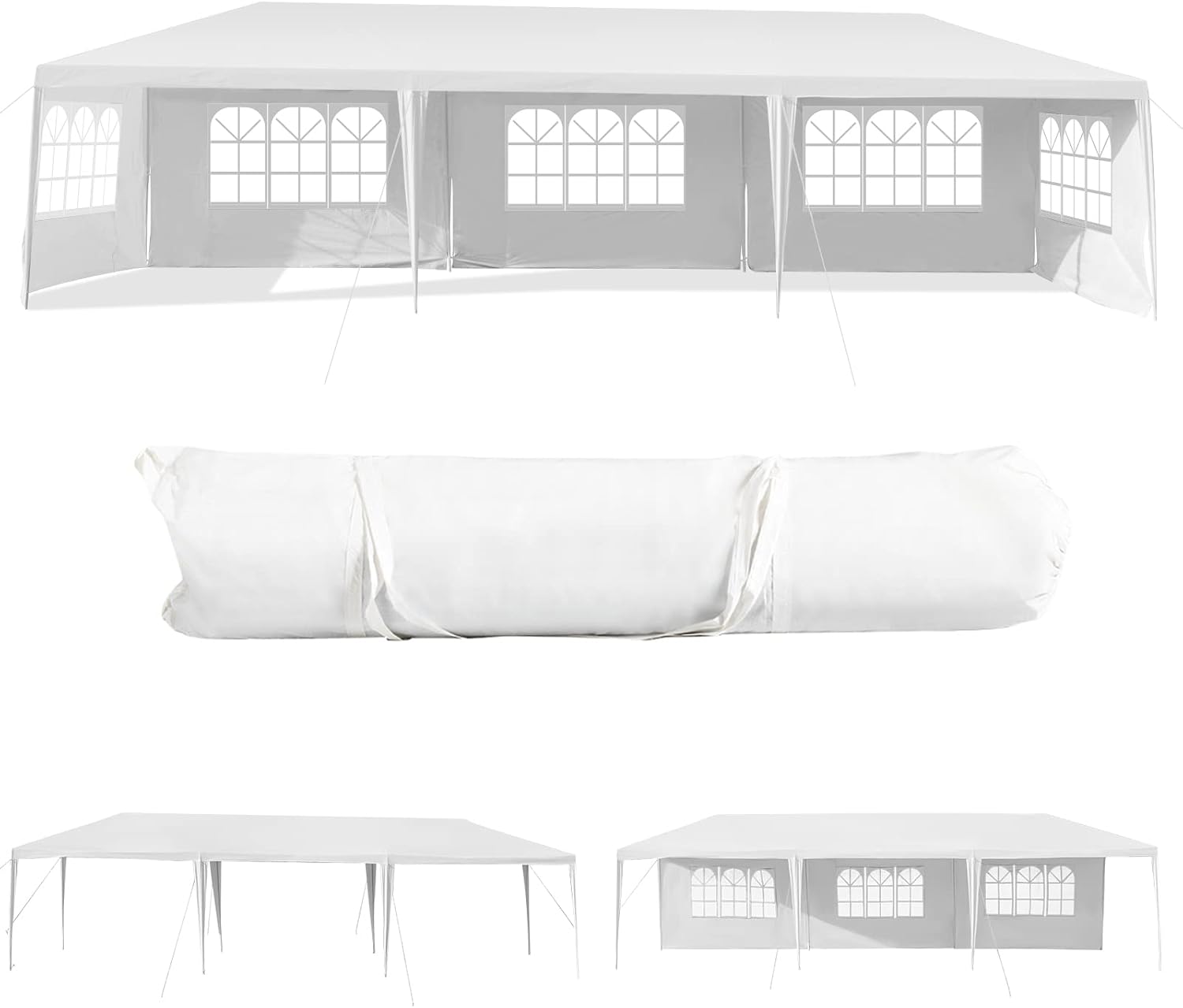 Tangkula 10'x30' Outdoor Canopy Tent Heavy Duty Party Wedding Event Tent Sturdy Steel Frame with 5 Removable Sidewalls Waterproof Sun Snow Rain