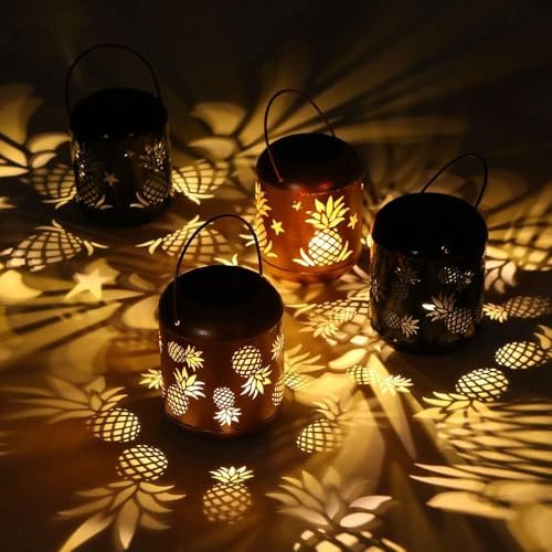 Lixada Outdoor Lighting Solar Powered LEDs Lawn Light Hollowed-Out Pineapple Design Hanging Landscape Decoration Lamp for Patio Garden Courtyard