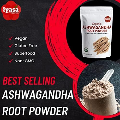 Iyasa Holistics Organic and Gluten Free Ashwagandha Powder, Resealable Pouch of 4 oz/ 113 g