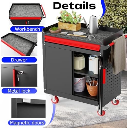 LMTC Heavy Duty Utility Cart, Metal Utility Service Cart 550 lbs Capacity, Rolling Tool Cart with Locking Casters, Adjustable Shelf for Warehouse