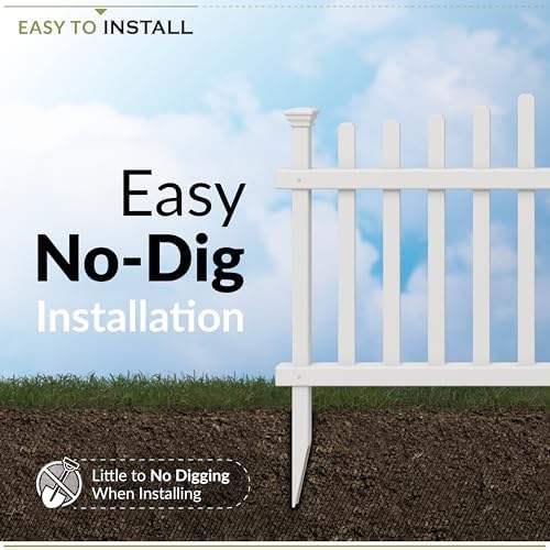 Zippity Ashley Corner Picket Fence, White Vinyl DIY No Dig Kit | 30inH x 40inW, 2 Panels, Garden Border Fencing, ZP19007