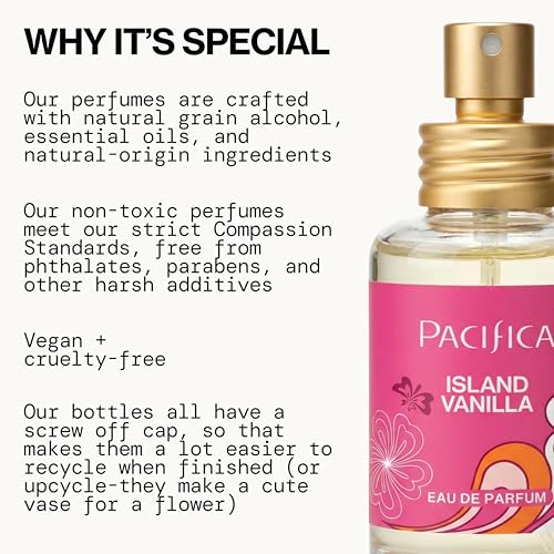 Pacifica Island Vanilla Perfume – Clean Vanilla Fragrance for Women - Warm Tropical Aroma - Long-Lasting Clean Beauty Non Toxic Scent