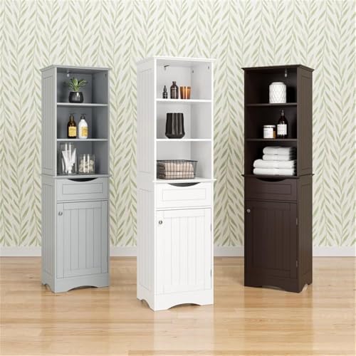 RiverRidge, White Ashland Bathroom Freestanding Storage Cabinet with Three Open Shelves and Drawer