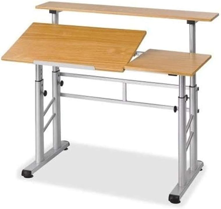 Safco Split-Level Drafting Table Height Adjustable Sit-to-Stand, 29.5" to 37.5", Medium Oak