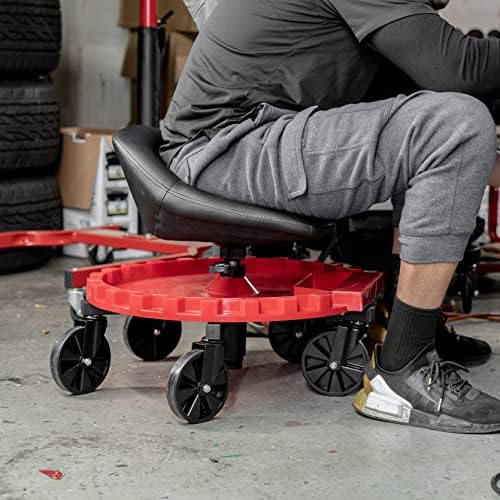 Traxion 2-230 Monster Rolling Padded Mechanic Stool Seat Garage Shop Roller Work Chair with Wheels and Tool Tray, Heavy-Duty 400-lb Capacity