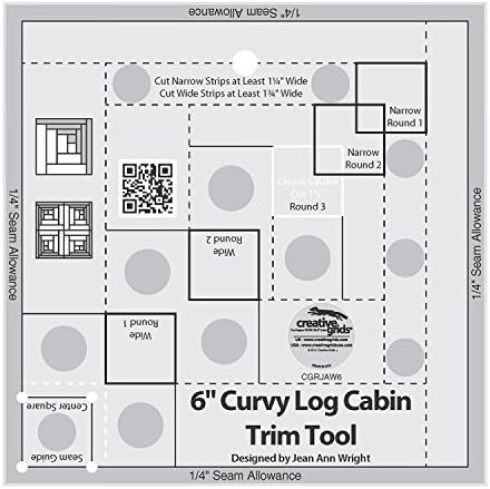 Creative Grids Curvy Log Cabin Trim Tool Quilt Ruler – CGRJAW6 – Made in USA, 6-1/2in x 6-1/2in, Non-Slip Grip Acrylic Quilting, Sewing, Crafting