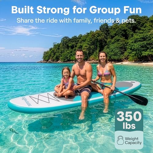 SereneLife 10’ Inflatable Stand Up Paddle Board with Premium SUP Accessories - Wide Stable Design with Non-Slip EVA Deck Pad, for Youth and Adults, 350 lbs. Capacity