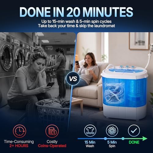 ZenStyle Portable Washer Compact Twin Tub 9.9 LB Mini Top Load Washing Machine Washer/Spinner w/ 6.57 FT Inlet Hose