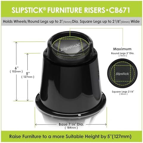 Slipstick CB672 Premium 3 Inch Bed Risers/Furniture Raisers with Steel Reinforced Caster Wheel Holder Top, Lifts Height 3" (4 Pack) Supports 2